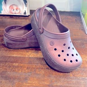 Platform crocs! Maroon with sparkles.